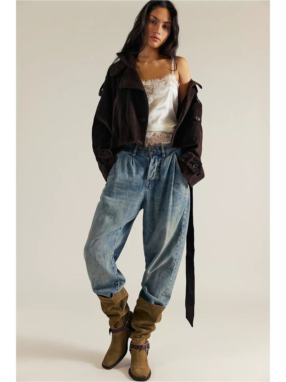 Free People Heartland Retro Low Slung Baggy Denim Jeans in Creekstone Size 29